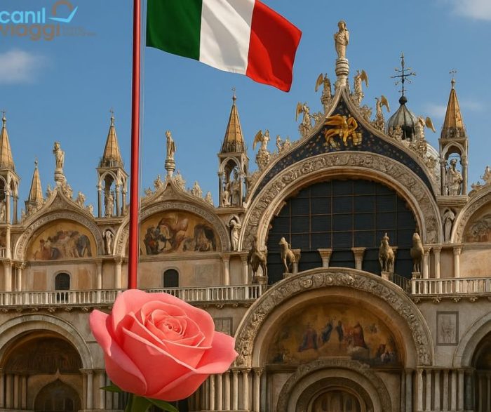 Il 25 aprile è una data ricca di significato per l’Italia e doppiamente speciale per Venezia.

Oltre alla Festa della Liberazione, si celebra anche il giorno di San Marco, patrono della città lagunare e simbolo della sua identità storica.

📜 La tradizione vuole che il corpo dell’evangelista Marco sia stato traslato a Venezia nell’828, dando vita al culto che ha reso la Basilica di San Marco uno dei luoghi più iconici della città.

🌹 In questo giorno, si celebra anche la festa del bocolo:
secondo la leggenda, i veneziani donano una rosa rossa alla persona amata, in memoria di un’antica storia d’amore.

🔍 Unire queste due ricorrenze – storica e religiosa – è un’occasione unica per viaggiare con consapevolezza, tra i luoghi della memoria e le tradizioni più autentiche d’Italia.

📍 Che sia un percorso nei luoghi della Resistenza o una passeggiata tra i calli veneziani, il 25 aprile è una giornata perfetta per praticare un turismo lento, culturale, vero.